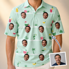 Man wearing Men's Margarita Mayhem Custom Face Polo Shirt — custom faces printed all-over