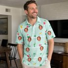 Real-life photo of someone wearing Men's Margarita Mayhem Custom Face Polo Shirt — custom faces printed all-over
