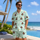 Real-life photo of someone wearing Men's Margarita Mayhem Custom Face Shirt & Shorts Set — custom faces printed all-over