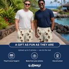 Friends in matching Men's Champagne Chill Custom Face Beach Shorts — a group gift photo