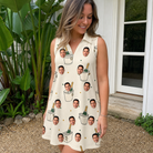 Real-life photo of someone wearing Women's Champagne Chill Custom Face V-Neck Dress — custom faces printed all-over