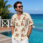 Real-life photo of someone wearing Men's Champagne Chill Custom Face Hawaiian Shirt — custom faces printed all-over