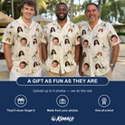 Friends in matching Men's Champagne Chill Custom Face Hawaiian Shirt — a group gift photo