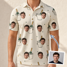 Man wearing Men's Champagne Chill Custom Face Polo Shirt — custom faces printed all-over