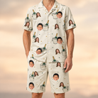 Model wearing Men's Champagne Chill Custom Face Shirt & Shorts Set printed with kids' faces