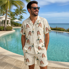 Real-life photo of someone wearing Men's Champagne Chill Custom Face Shirt & Shorts Set — custom faces printed all-over