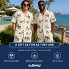 Friends in matching Men's Champagne Chill Custom Face Shirt & Shorts Set — a group gift photo
