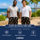 Friends in matching Men's Frosted Flutes Custom Face Beach Shorts — a group gift photo