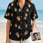 Woman wearing Women's Frosted Flutes Custom Face Hawaiian Shirt — custom faces printed all-over