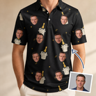 Man wearing Men's Frosted Flutes Custom Face Polo Shirt — custom faces printed all-over