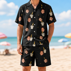Model wearing Men's Frosted Flutes Custom Face Shirt & Shorts Set printed with kids' faces