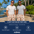 Friends in matching Men's Bubbly Buckets Custom Face Beach Shorts — a group gift photo