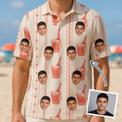 Man wearing Men's Bubbly Buckets Custom Face Polo Shirt — custom faces printed all-over