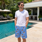 Real-life photo of someone wearing Men's Bride Blinders Custom Face Beach Shorts — custom faces printed all-over