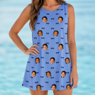 Model wearing Women's Bride Blinders Custom Face Tank Dress printed with kids' faces