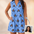Woman wearing Women's Bride Blinders Custom Face V-Neck Dress — custom faces printed all-over