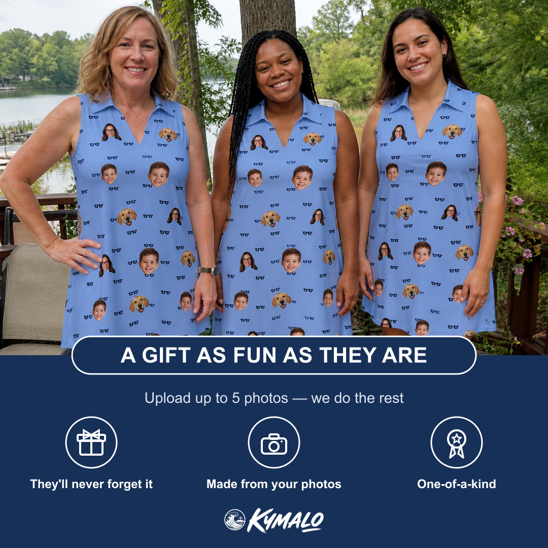 Friends in matching Women's Bride Blinders Custom Face V-Neck Dress — a group gift photo
