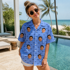 Real-life photo of someone wearing Women's Bride Blinders Custom Face Hawaiian Shirt — custom faces printed all-over