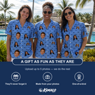 Friends in matching Women's Bride Blinders Custom Face Hawaiian Shirt — a group gift photo