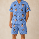 Model wearing Men's Bride Blinders Custom Face Shirt & Shorts Set printed with kids' faces
