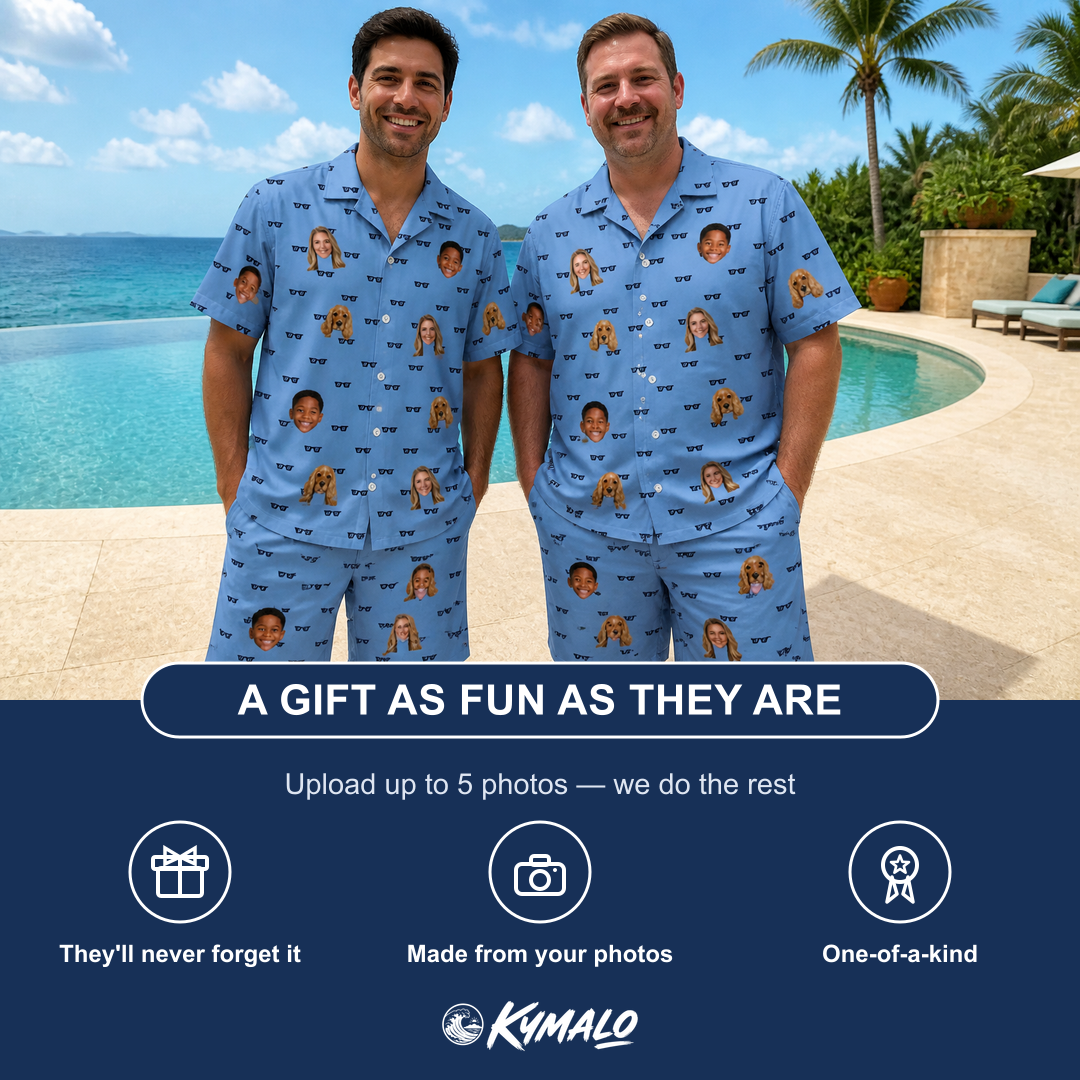 Friends in matching Men's Bride Blinders Custom Face Shirt & Shorts Set — a group gift photo
