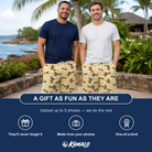 Friends in matching Men's Veil Vibes Custom Face Beach Shorts — a group gift photo