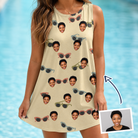 Woman wearing Women's Veil Vibes Custom Face Tank Dress — custom faces printed all-over