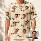 Man wearing Men's Veil Vibes Custom Face Hawaiian Shirt — custom faces printed all-over