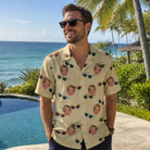 Real-life photo of someone wearing Men's Veil Vibes Custom Face Hawaiian Shirt — custom faces printed all-over