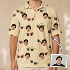 Man wearing Men's Veil Vibes Custom Face Polo Shirt — custom faces printed all-over