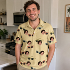 Real-life photo of someone wearing Men's Veil Vibes Custom Face Polo Shirt — custom faces printed all-over