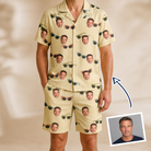 Man wearing Men's Veil Vibes Custom Face Shirt & Shorts Set — custom faces printed all-over