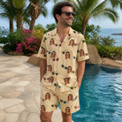 Real-life photo of someone wearing Men's Veil Vibes Custom Face Shirt & Shorts Set — custom faces printed all-over