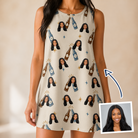 Woman wearing Women's Vow Vino Custom Face Tank Dress — custom faces printed all-over