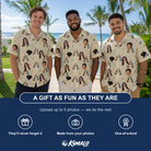 Friends in matching Men's Vow Vino Custom Face Hawaiian Shirt — a group gift photo