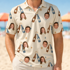 Model wearing Men's Vow Vino Custom Face Polo Shirt printed with kids' faces