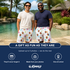 Friends in matching Men's Disco Darling Custom Face Beach Shorts — a group gift photo