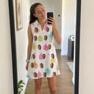 Real-life photo of someone wearing Women's Disco Darling Custom Face V-Neck Dress — custom faces printed all-over