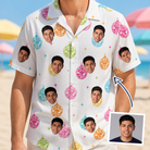 Man wearing Men's Disco Darling Custom Face Hawaiian Shirt — custom faces printed all-over