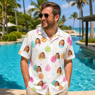 Real-life photo of someone wearing Men's Disco Darling Custom Face Hawaiian Shirt — custom faces printed all-over