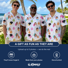Friends in matching Men's Disco Darling Custom Face Hawaiian Shirt — a group gift photo