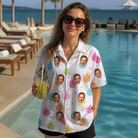 Real-life photo of someone wearing Women's Disco Darling Custom Face Hawaiian Shirt — custom faces printed all-over