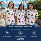 Friends in matching Women's Disco Darling Custom Face Hawaiian Shirt — a group gift photo