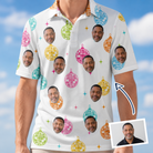 Man wearing Men's Disco Darling Custom Face Polo Shirt — custom faces printed all-over