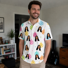 Real-life photo of someone wearing Men's Disco Darling Custom Face Polo Shirt — custom faces printed all-over