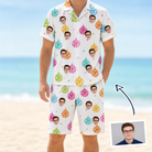 Man wearing Men's Disco Darling Custom Face Shirt & Shorts Set — custom faces printed all-over