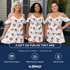 Friends in matching Women's Crab Capers Custom Face Off-Shoulder Dress — a group gift photo