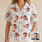 Woman wearing Women's Crab Capers Custom Face Hawaiian Shirt — custom faces printed all-over