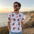 Real-life photo of someone wearing Men's Crab Capers Custom Face Polo Shirt — custom faces printed all-over