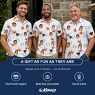 Friends in matching Men's Crab Capers Custom Face Polo Shirt — a group gift photo